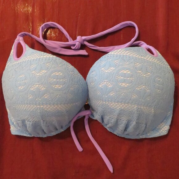 Victorias Secret | Size 36DD | Blue Lace Padded Swim Bombshell Bikini Top Beach - Picture 1 of 11